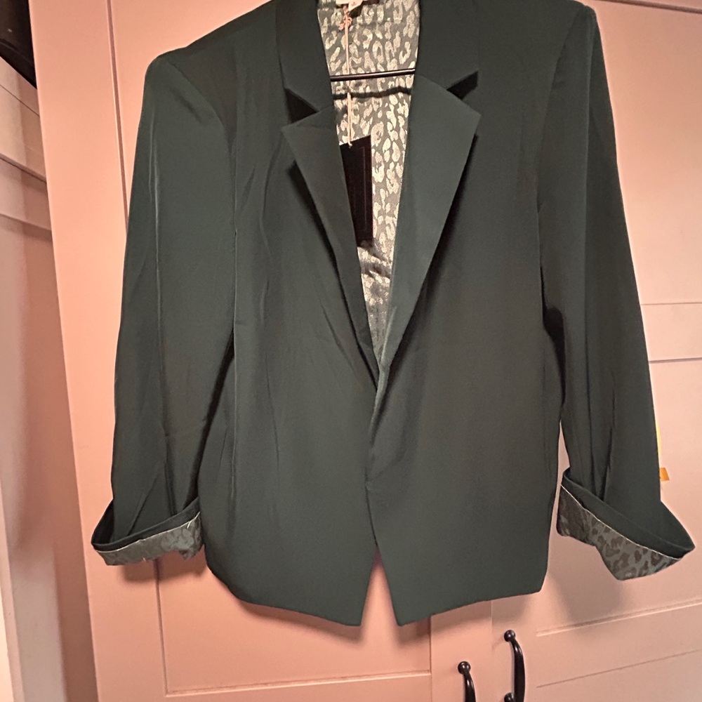 Forest Green Blazer with Animal Print Lining